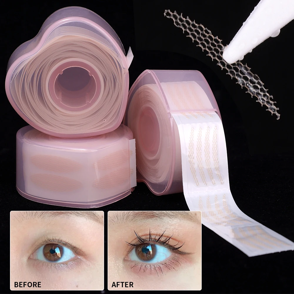 360/600pcs เทปตาสติกเกอร์ที่มองไม่เห็น Double Fold Eyelid Lace PASTE CLEAR Beige Stripe Self-กาวเทปแต่งหน้าเครื่องมือ