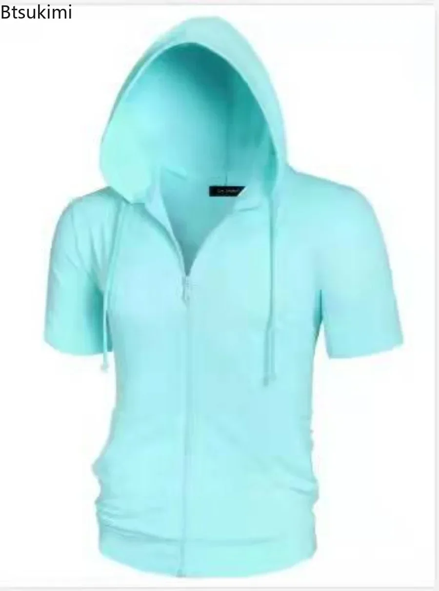 New2024 Men\'s Casual Sweatshirts Short Sleeve Hoodies Jacket Solid Slim Zip Man Sport Tops Comfotable Outdoor Clothes for Men
