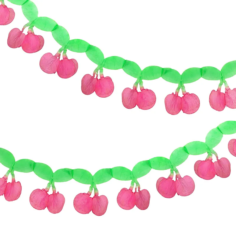 Ins Cute Cherry Paper Pull Flower Kids Birthday Wedding Baby Shower Party Pull Flags Room Wall Hanging Bunting Garland Decoratio