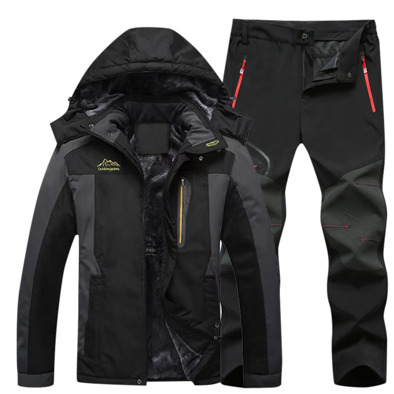 

2024 Men's Ski Suit Warm Zipper Hooded Snowboard Jackets+Outdoor Mountaineer Hiking Pant Sets Warm Outwear Parkas+Trouser Suits