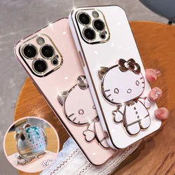 Urocze etui na lusterko Hello Kitty do iPhone 15 11 12 13 14 Pro Max Mini XR XS X 8 7 6 Plus SE 2020 poszycie tylna pokrywa