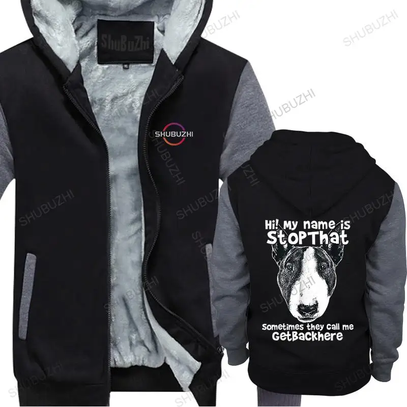 Man black zipper thick hoodies High Quality Hi My Name Is Stop That Funny Bull Terrier men winter sweatshirt drop shipping