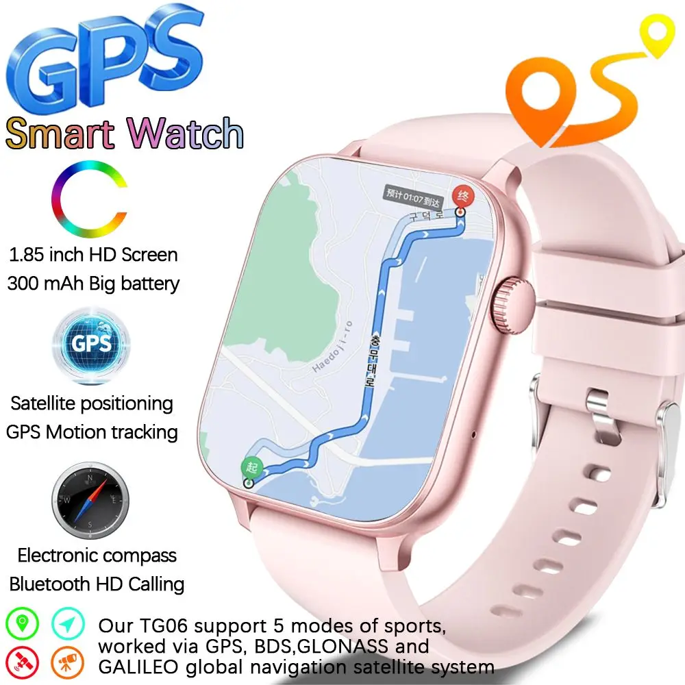 

Смарт-часы с GPS для женщин, 1,85 дюйма, квадратные, 1 АТМ, водонепроницаемые, HD, Bluetooth, мониторинг звонков, здоровья, спортивные треки, мужские умные часы 2025