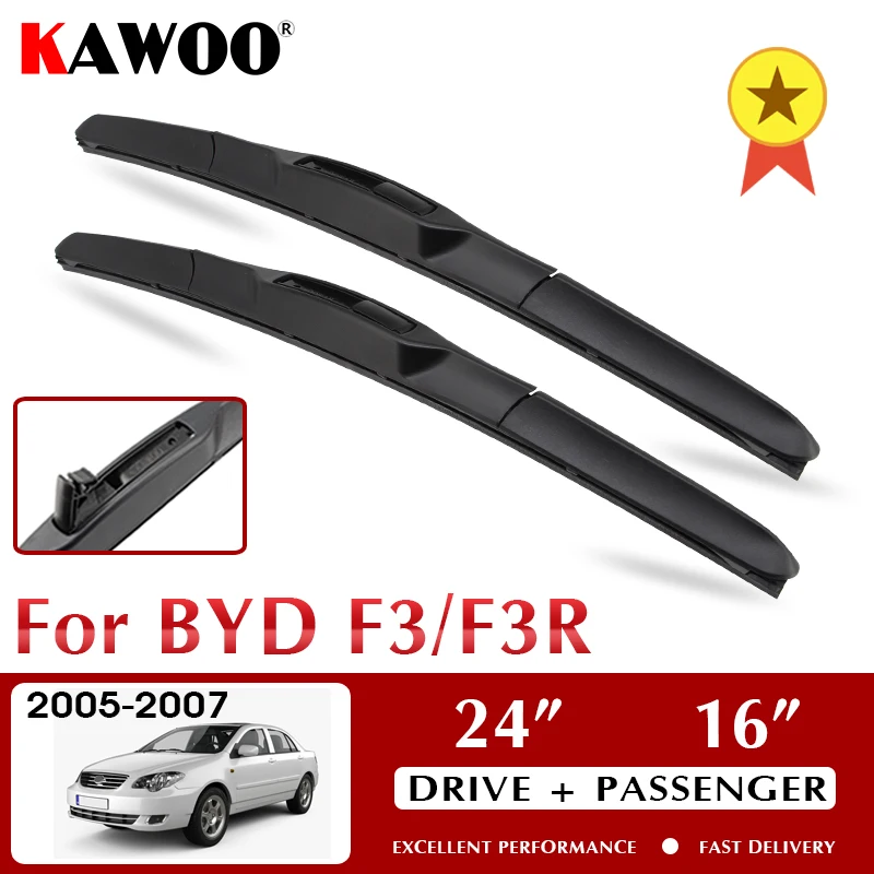 

KAWOO Wiper Front Car Wiper Blades For BYD F3/F3R 2005-2007 Windshield Windscreen Front Window Accessories 24"+16" LHDRHD