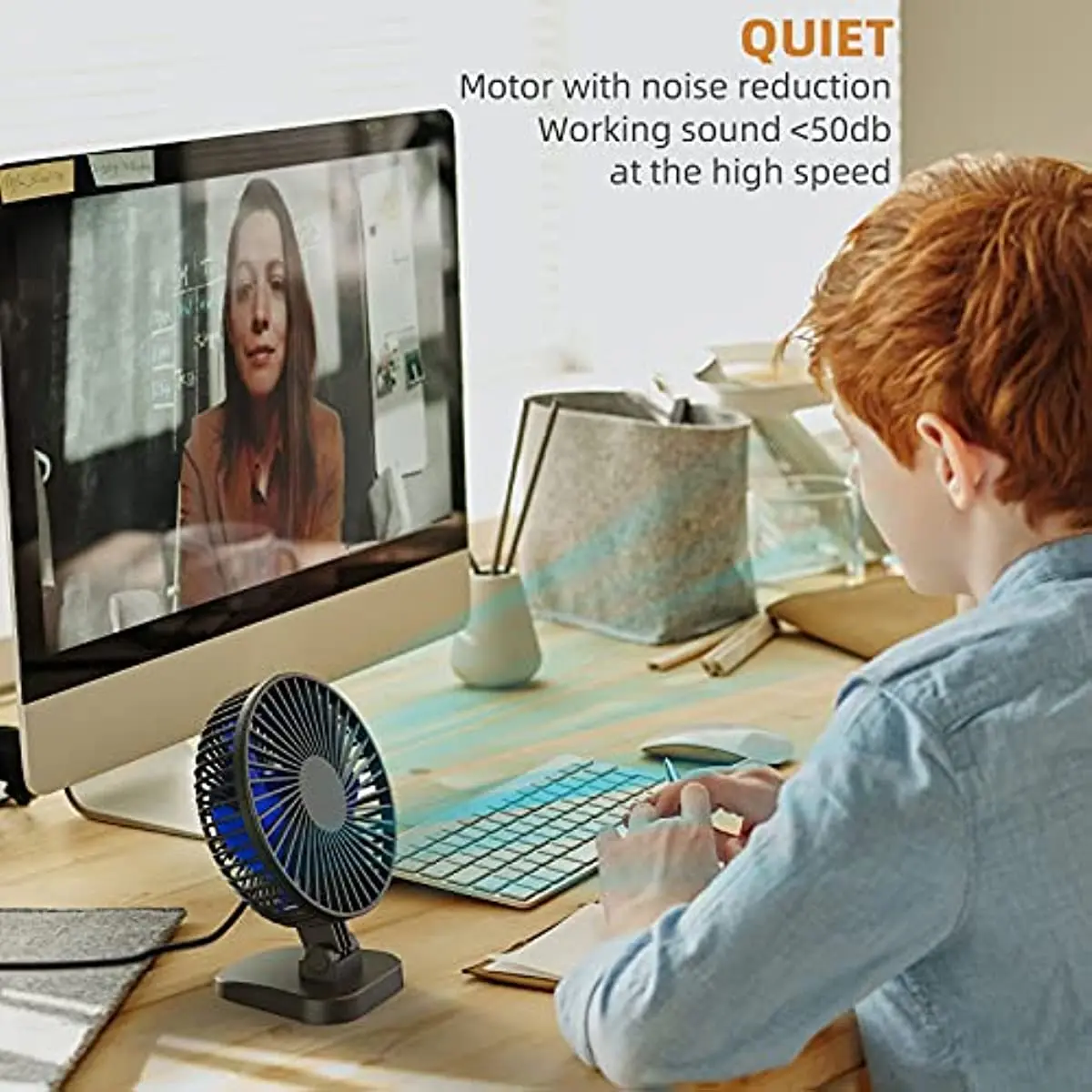 4 Inch Small Desk Fan, Powerful Airflow, 3 Speeds, USB Powered Table Fan, 40° Head Adjustment, Ultra Quiet