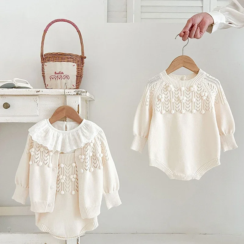 2024 New Autumn Infant Baby Girls Clothing Set Long Sleeved Knitted Cardigan+Jumpsuit Toddler Baby Girl Knitting Clothes Suit