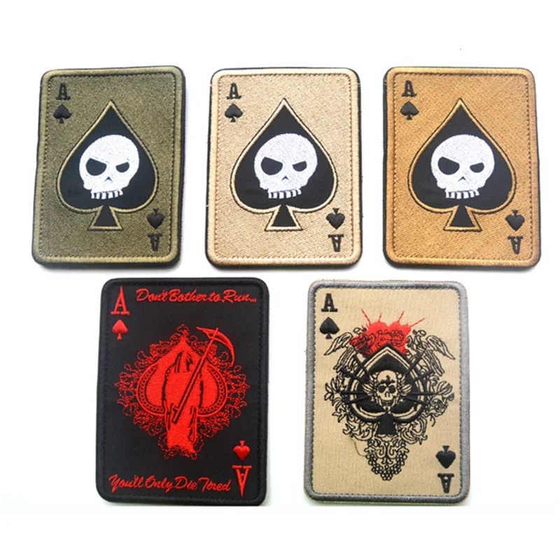 Death Card Poker haftowane naszywki Ace of pik taktyczne rzepy łatka na odzież naklejki Punk naszywki wojskowe odznaki