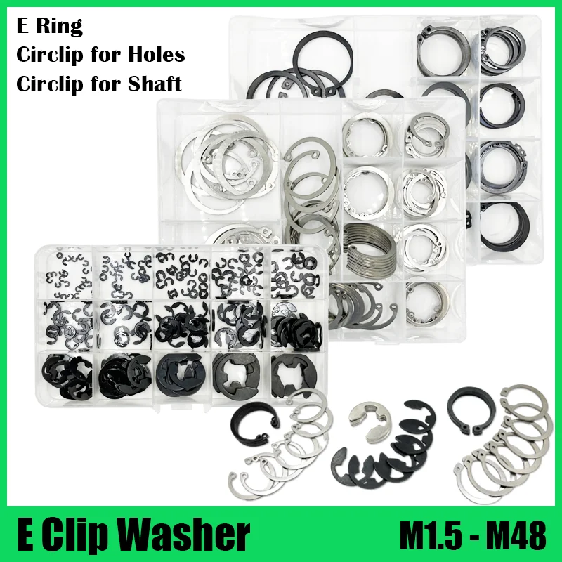 C Type Internal Circlip for Hole E Clip Set 304 Stainless Steel Black 65mn Steel M1.5-M48mm External Retaining E-Clip For Shaft