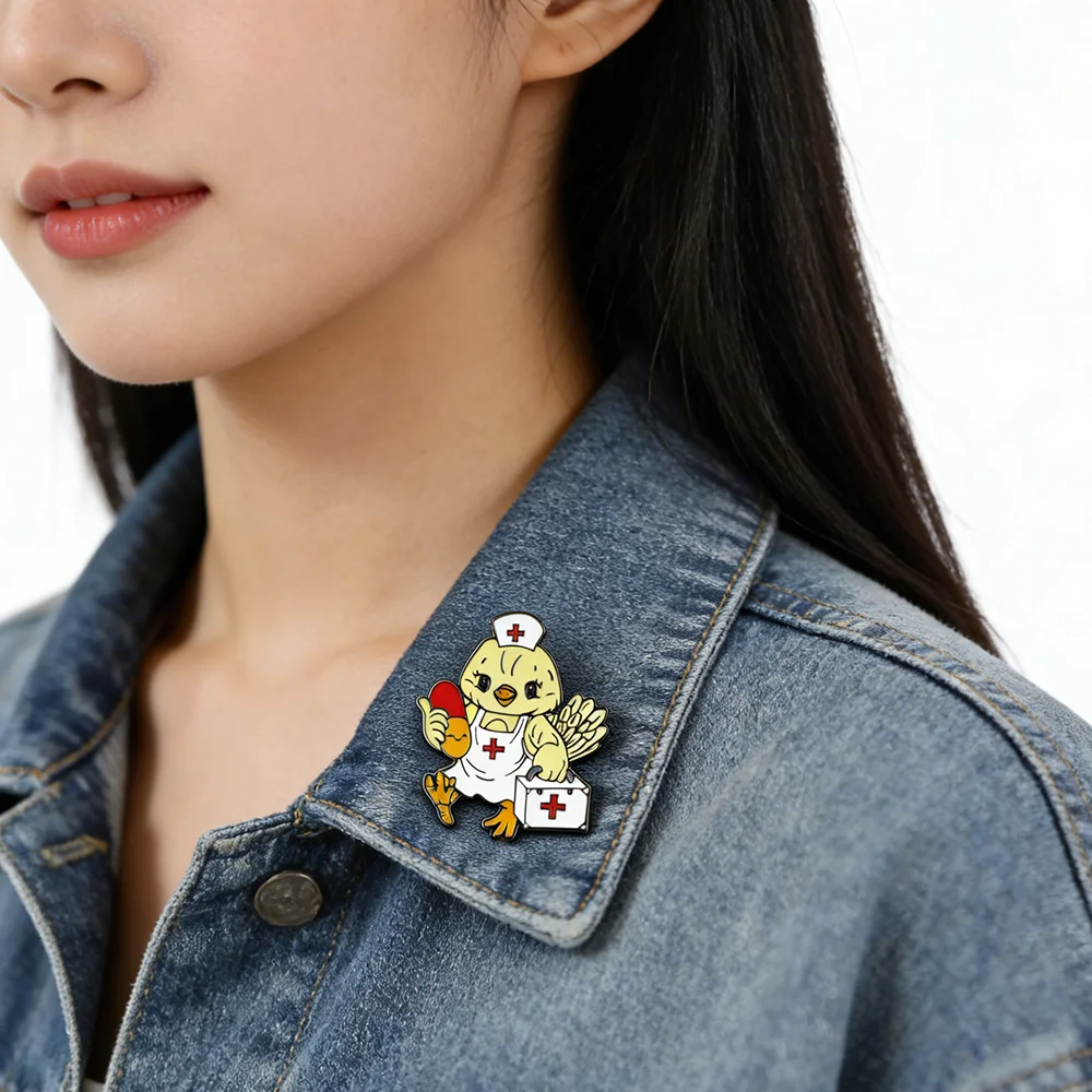 Hanreshe Cute Chick Nurse Brooch Medical Animal Pet Enamel Pin Medicine Jewelry Lapel Badge for Nursing Doctor