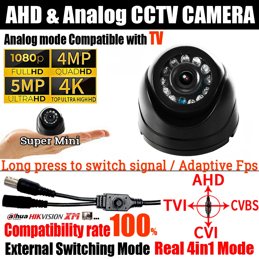 

Minimum Size Super Mini Dome AHD Camera 4MP/5MP Ultra HD 4K 1080P TVI/CVI/Analog 4in1 OSD Switch Night Vision Indoor Very Samll