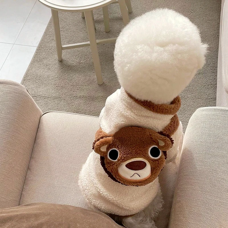 Warm Dog Clothes Puppy Winter Clothes Pet Bear Backpack Cotton Coat Teddy Cold Jacket Cartoon Pullover Pet Two-legged Clothes