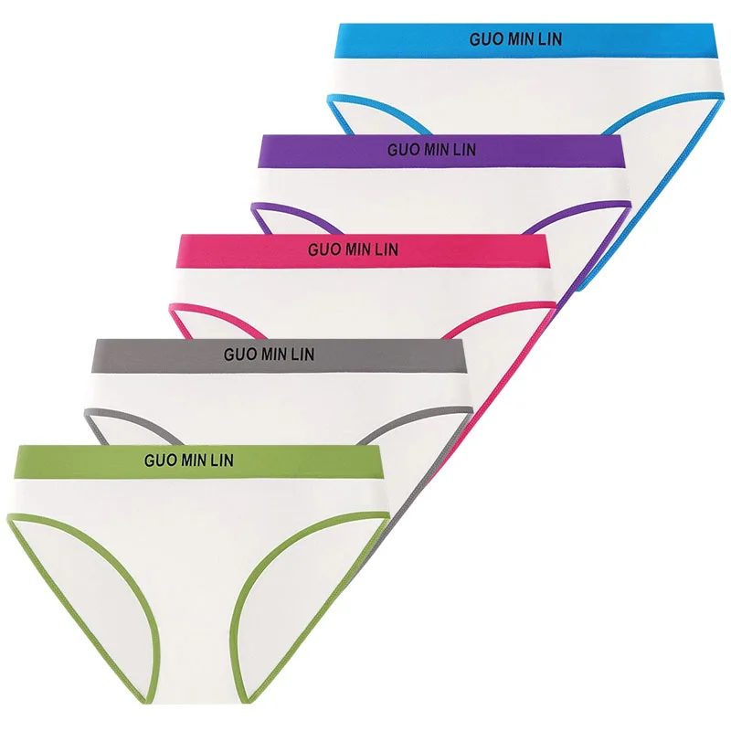 5 Pcs/Lot Breathable Cotton Adolescent Girls Panties Comfortable Solid Design Briefs Youthful Underwear for Puberty Girls