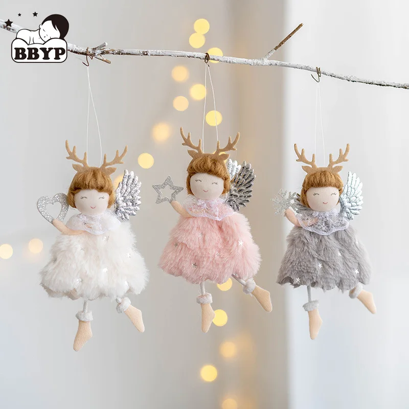 

3Pcs Cute Plush Antler Angel Girl Pendant Christmas Tree Pendant Decoration Natal Noel Decorated Christmas Decorations