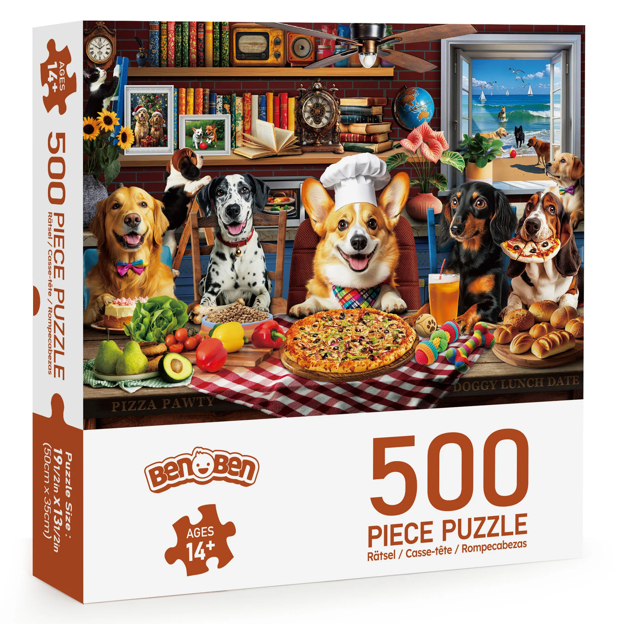 500 Piece Puzzles for Adults, Dogs' Dinner Party, Patterned Back Funny Dog Kitchen Jigsaw Puzzle, Dog Lovers Gift, Thick Cardboard Pieces, Snug Fit, Ideal for Family Game Nights Home Décor