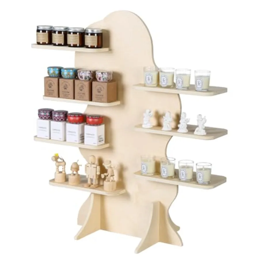 

7-Tier Display Shelf Stand for Vendor Booth 31inch Tall Portable Detachable Natural Birch Wood Retail Riser Stand Space-Saving