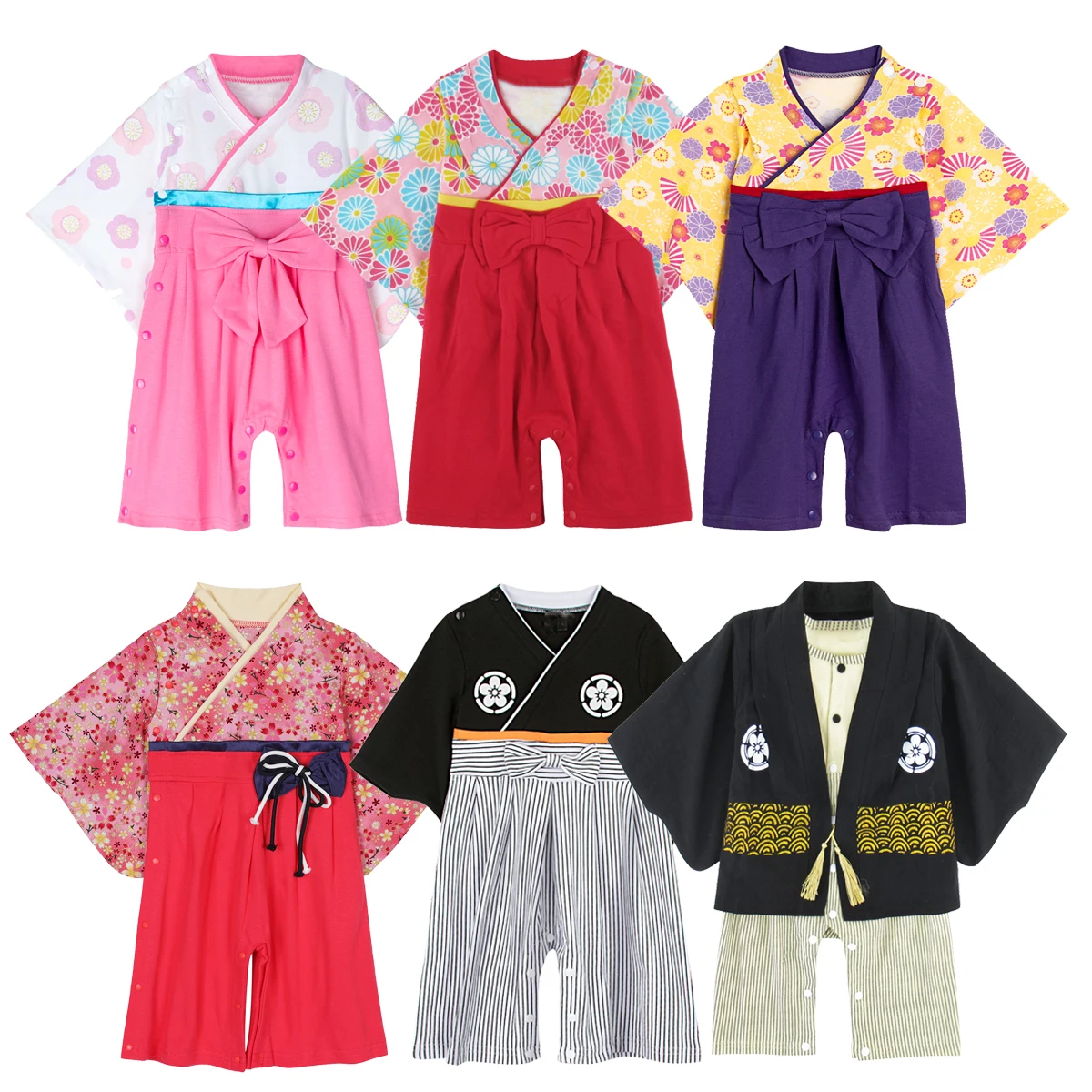 Baby Kimono Boys Girls Japanese Style Clothes Sets Infant Traditional Romper Costume Newborn Hakama