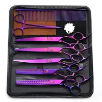Kit profesional de tijeras de peluquería para perros y gatos de 7 pulgadas, peine de tijeras de adelgazamiento curvo recto de acero inoxidable para corte de pelo