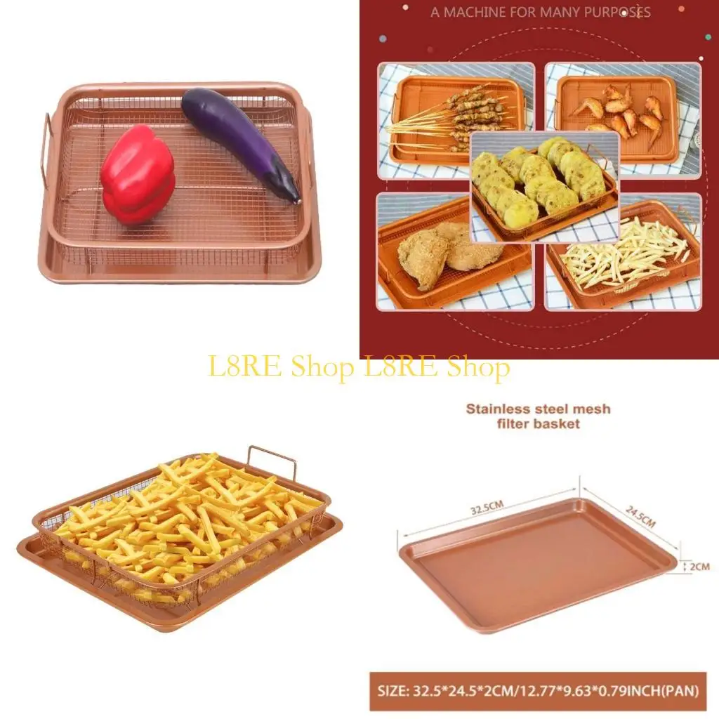 L8re Cesta aire acero inoxidable Cesta para horno convección Bandeja metal antiadherente Bandeja para hornear