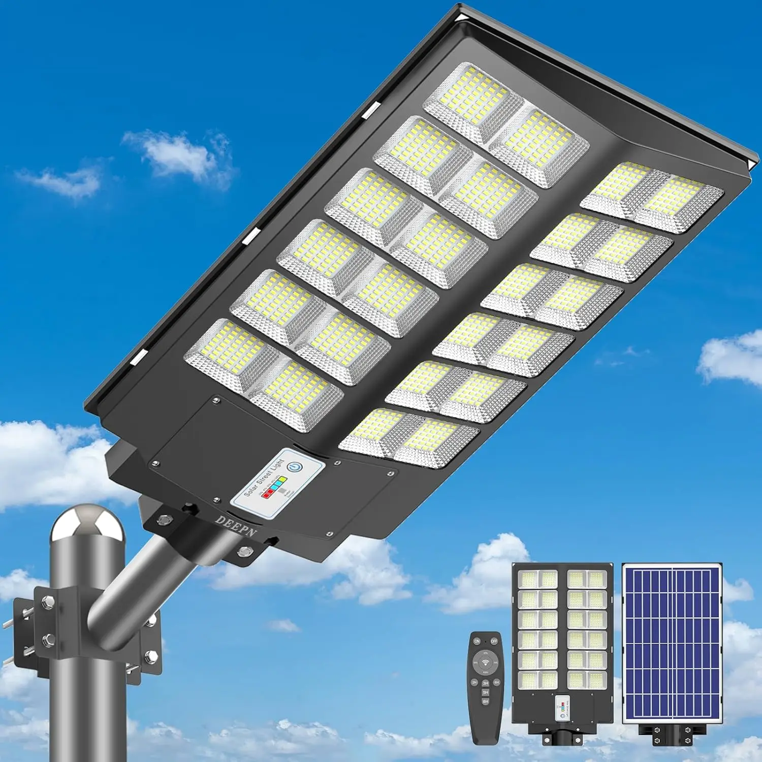 Lampione stradale solare da 8000 W, luci di inondazione a LED dal tramonto all'alba da 480000 lumen con sensore di movimento e telecomando