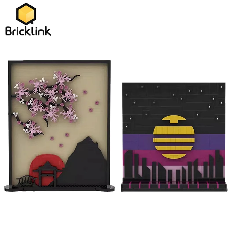 

Bricklink Ideas Art Painting Series Oriental Picture and Synthwave Sunset MOC Sets Home Decoration Building Blocks Toys Gift