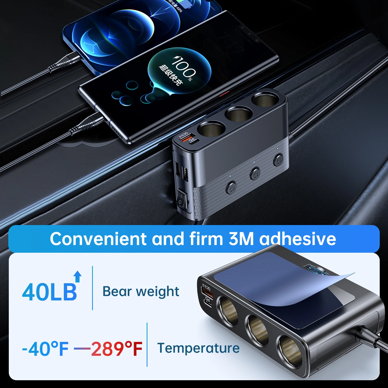 متعددة الوظائف شاحن سيارة 127 واط سوبر فلاش شاحن سيارة ولاعة السجائر تحويل رئيس محول QC3.0 منافذ متعددة شحن سريع