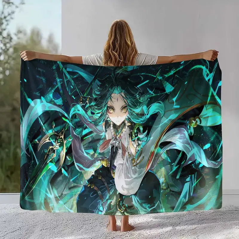Classic Game Genshin Impact Cartoon Flannel Blanket,Ultra Soft Warm Plush Throw for Home Bedroom Bed Sofa Cover Office Camping