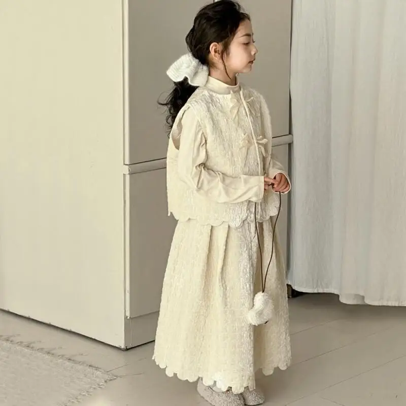 Children's Clothing New Style Chinese Style Vest Dress Set High Quality For Big Girls Party And Casual Unique And Lovely Elegant