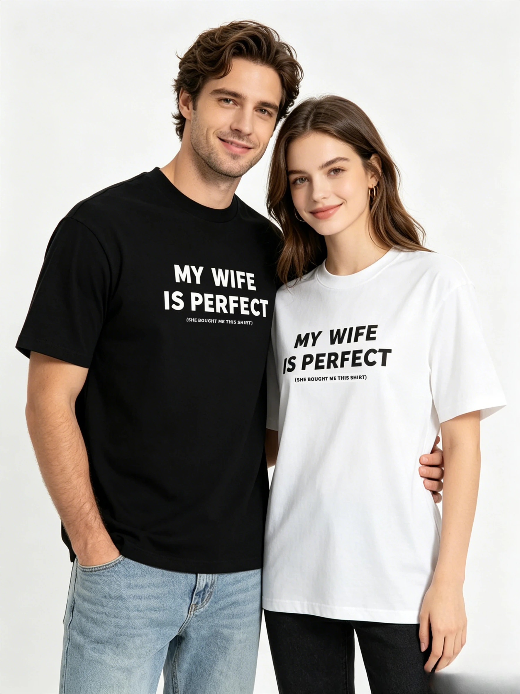 2026 My Wife Is Perfect Vintage Graphic Tee Black Text White Tshirt Marriage Humor Couple Top, Funny Gift Shirt Streetwear Style