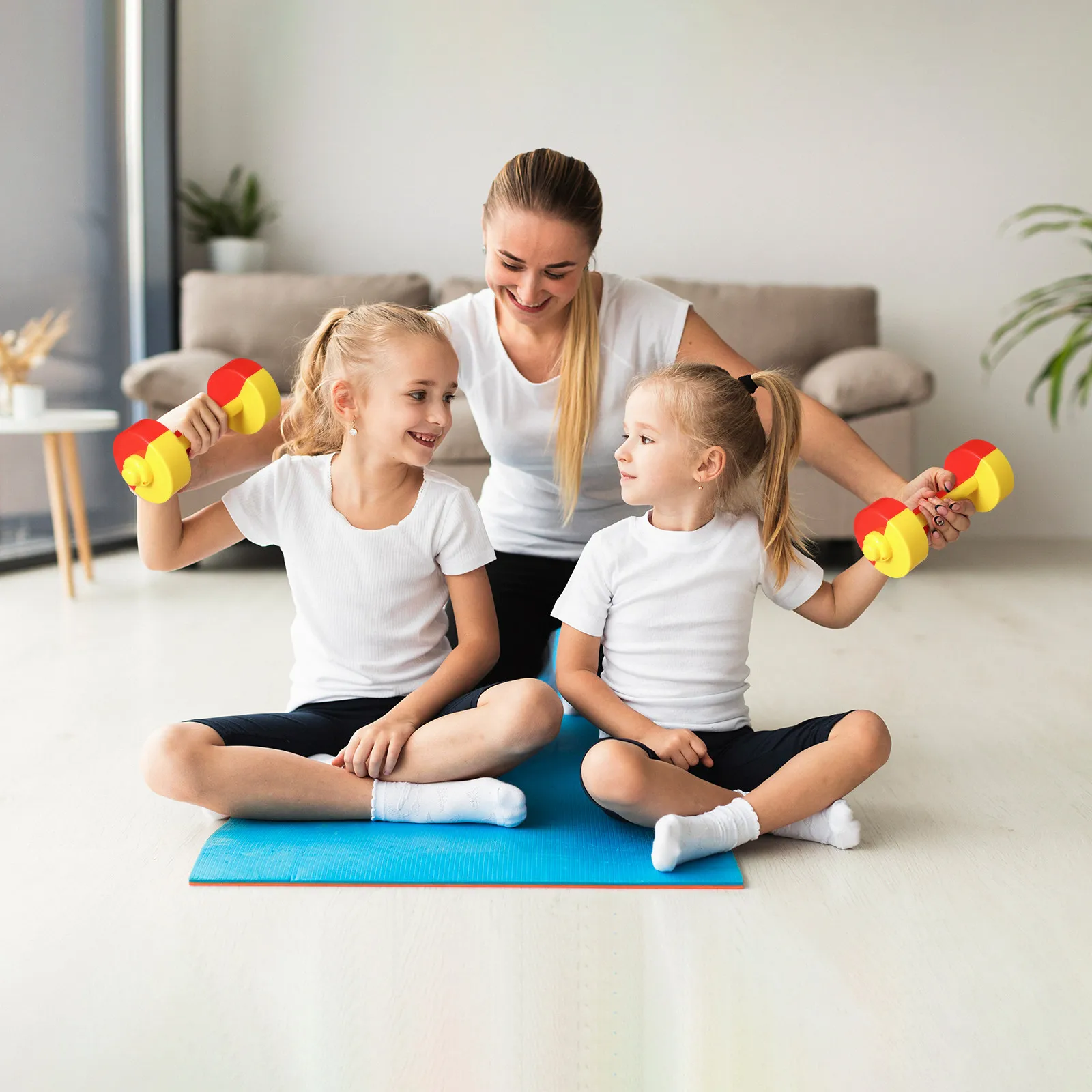1Pair Plastic Dumbbell Kids Barbell for Children Fitness Supplies Early Education Red Yellow Small Fitness Dumbbell Safe Grip