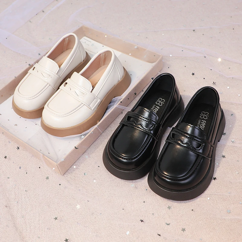 2023 New Kids Loafers Shallow Girls Versatile Black Uniform School Shoes Non-slip Children Fashion Leather Shoes for Boys Flat