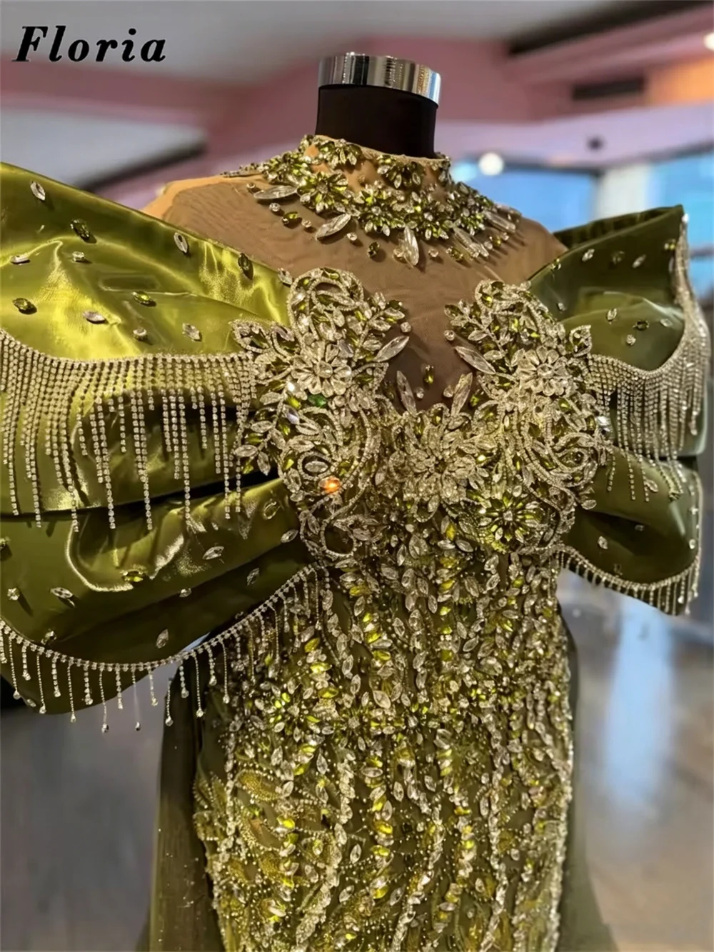 

Luxury Green Off Shoulder Evening Dresses Beaded Wedding Party Gowns With Overskirt Cocktail Dress Vestidos De Cóctel Customized