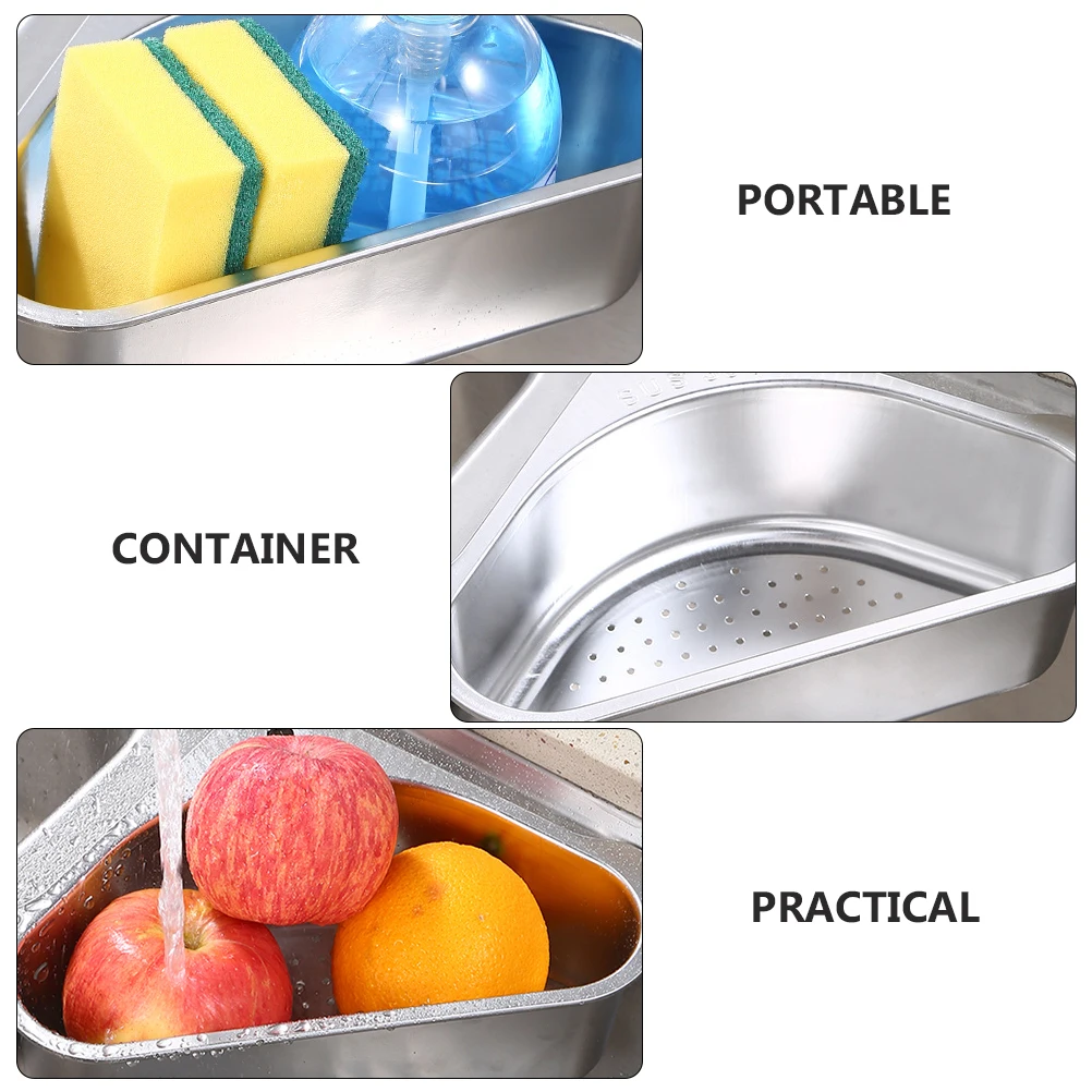 

Stainless Steel Draining Basket Tall Kitchen Storage Container Multi Holes Portable Sink Rack 304 Grade Silver