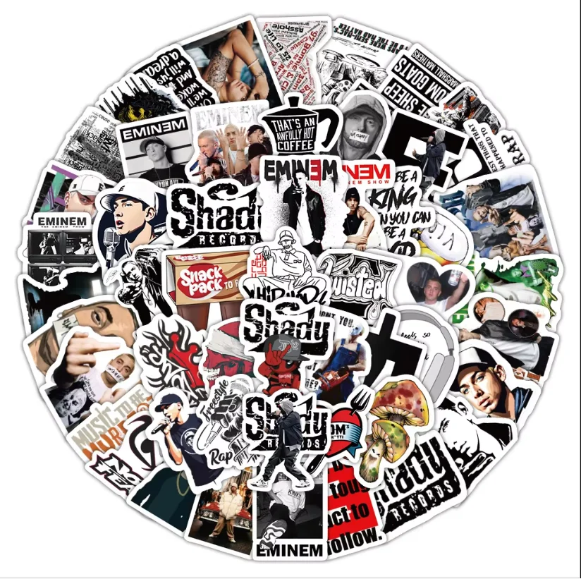 10/60PCS Hot Eminem Rapper Hip Hop  Singer Stickers Cool Decal Car Motorcycle Travel Luggage Phone Waterproof  Guitar Sticker