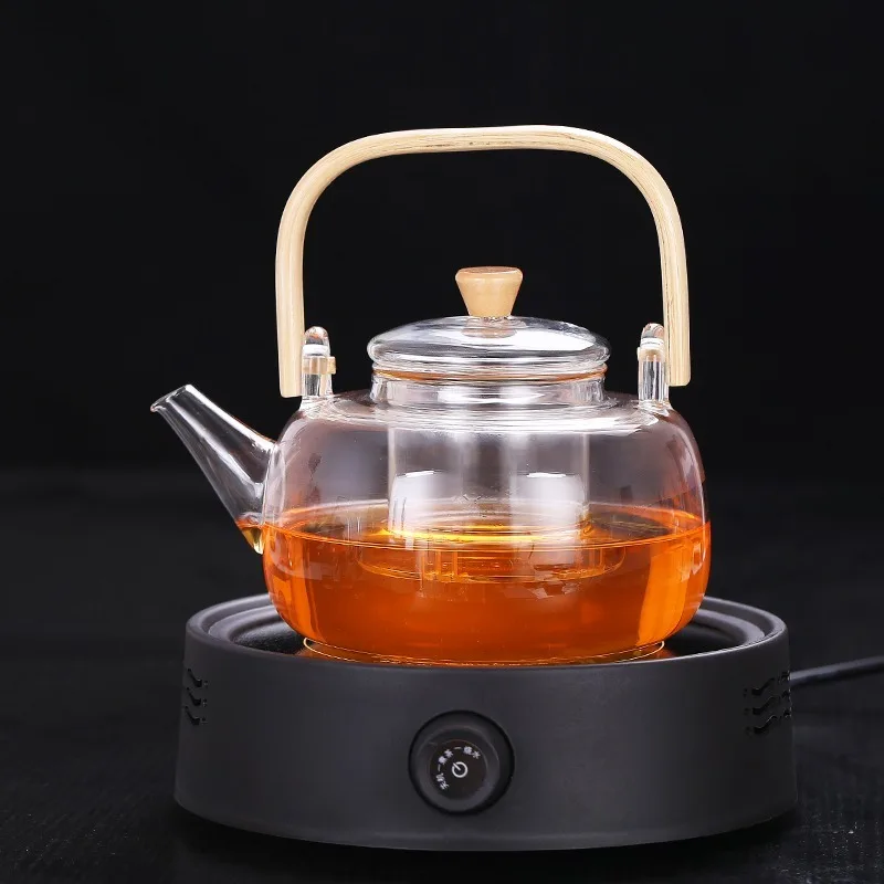 Glass Teapot Heat-Resistant Borosilicate   Boiling  Thickened Bamboo Handle  Household Tea Set WF