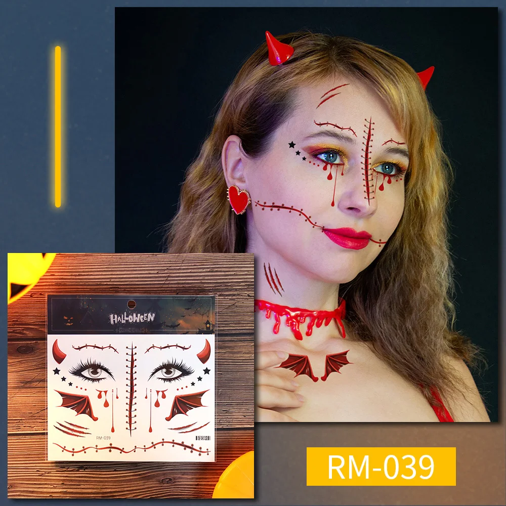 New Halloween Tattoo Stickers Terrifying And Bloody Facial Makeup Halloween Face Stickers Tattoo Dress Up Bloody Stickers