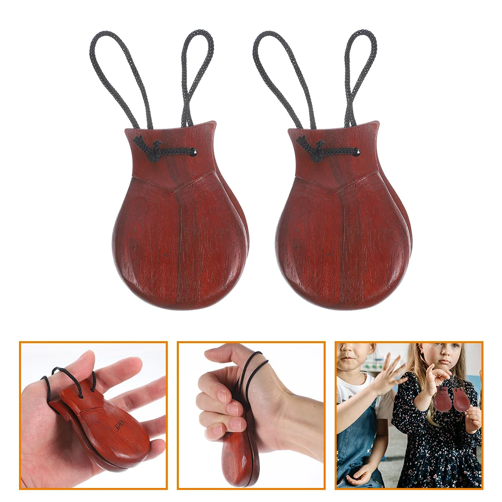 2 Pcs Large Stemless Castanets Percussion Instrument Spanish 1 Handheld Party Favors Pear Wood Wooden for Adults Child