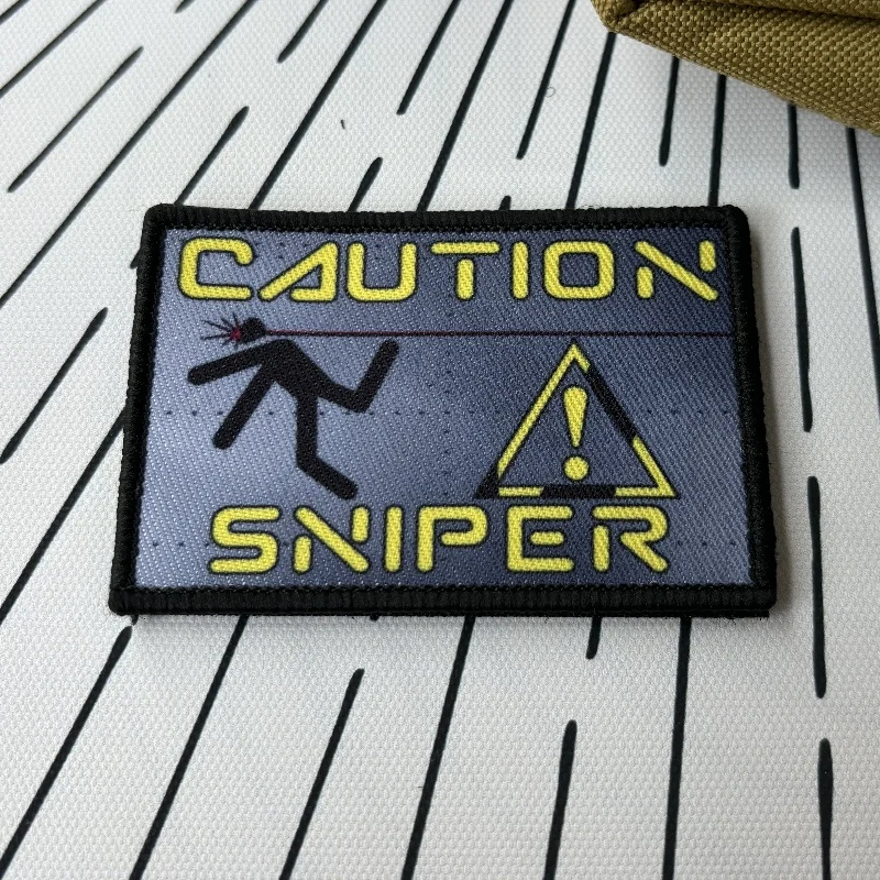 Caution Sniper Morale Tactical Patches Funny Printed Hook&Loop Warning Patch Military Badge Armband Backpack Stickers