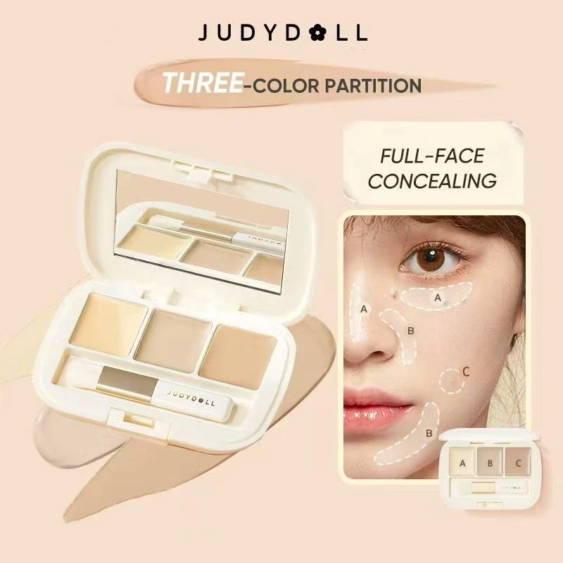 Judydoll Tavolozza di correttori a tre colori Macchie per imperfezioni Cicatrici da acne Copertura dei problemi di strappo Riempimento Copertura completa ad alta pigmentazione