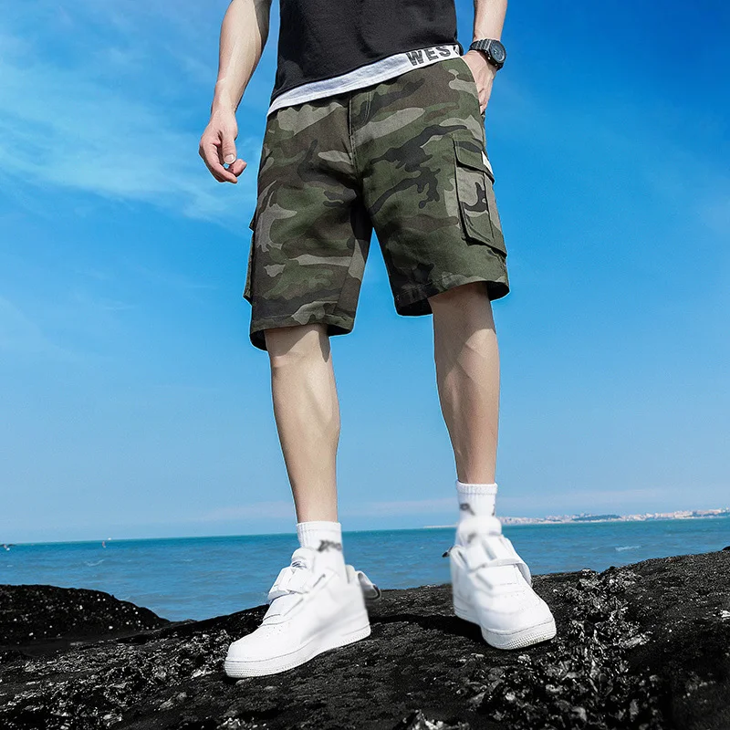 Men\'s Short Pants Casual Loose Cargo Shorts Male Summer Camouflage Baggy Elastic Wais Short Big Size M-7XL Tactical Shorts