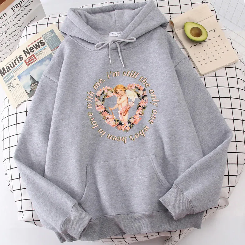 Vintage Angel Tops Hoodies Women Cartoon Heart Love Hoodie Streetwear Hoody Autumn Pullover Aesthetic Unisex Pink Sweatshirt