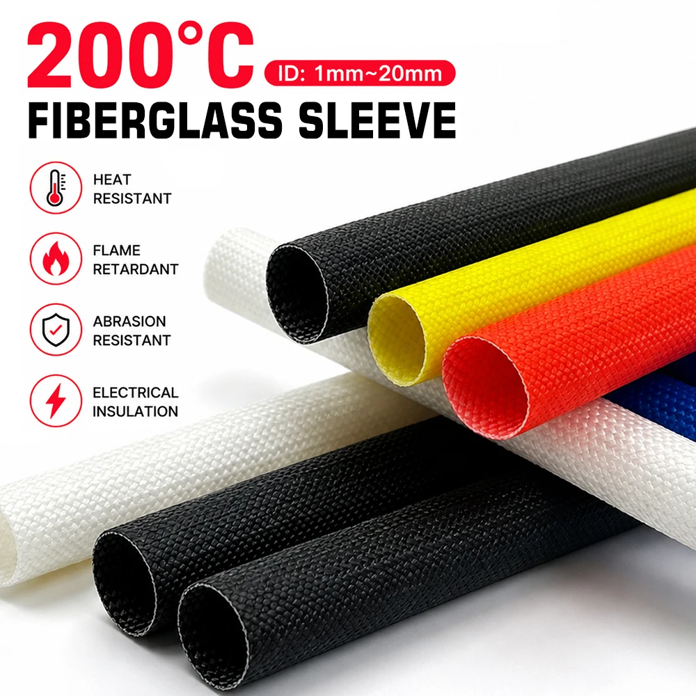 Industrial Grade 200°C Silicone Resin Braided Fiberglass Tube 1–20mm ID Fireproof Insulating Sleeve Electrical Cable Protector