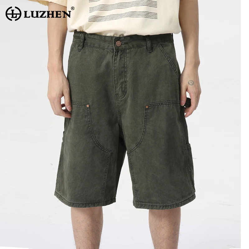 

LUZHEN Rivet Decorate Splicing Design Plain Stylish Seven Point Pants New Fashion Men Street High Quality Straight Shorts LZ3578