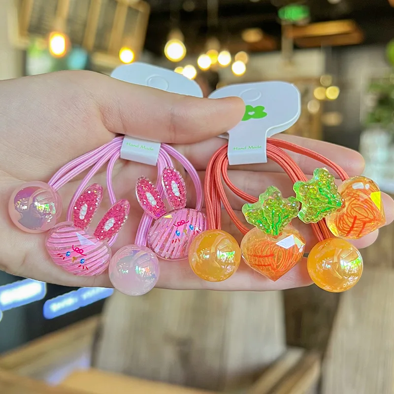 2pcs/set Hand drawn graffiti fruit hair band for kids baby cute Cherry Rabbit flower hair rope girl hair tie kawaii accessories