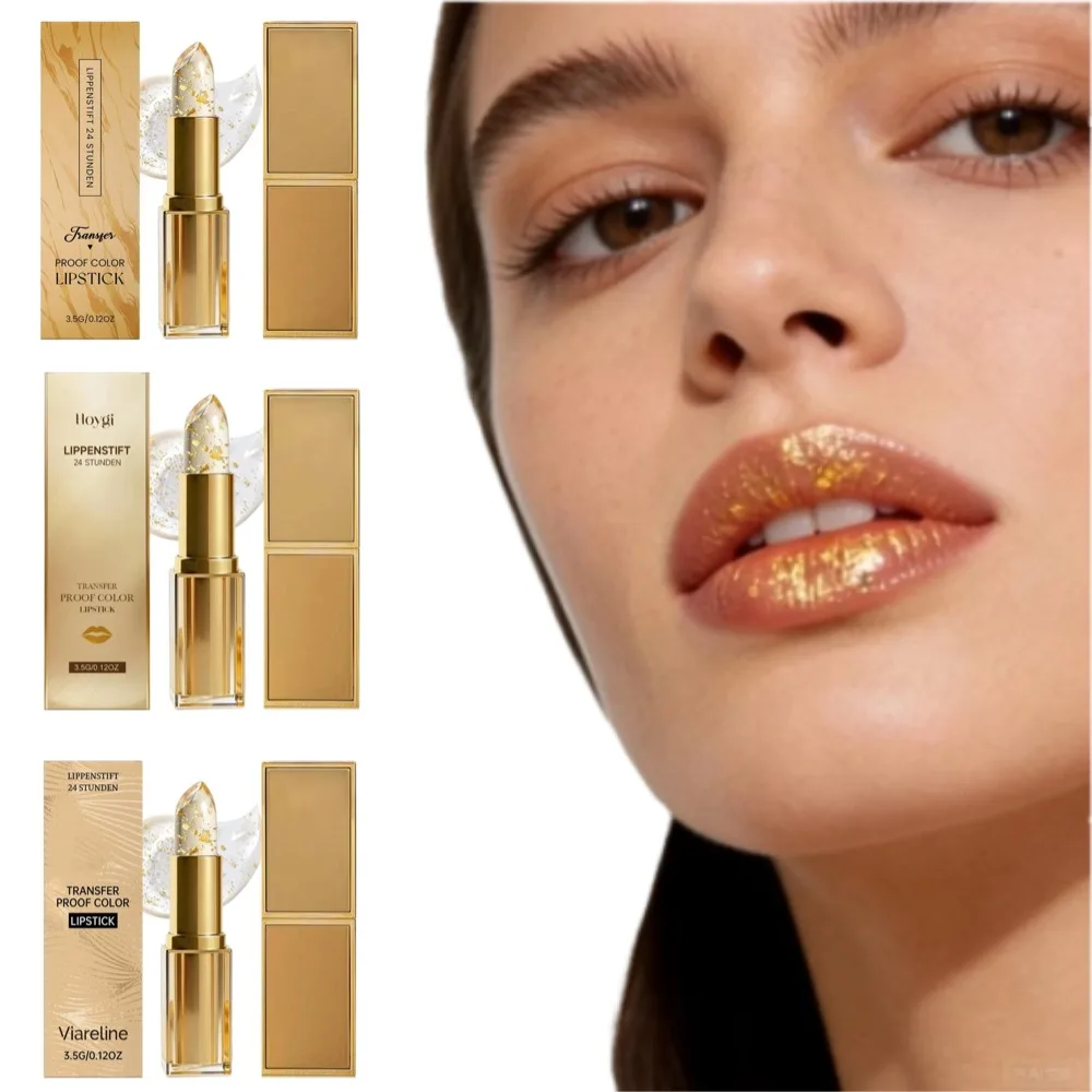 Gold Foil /Flower Transparent Crystal Lipstick Temperature Color Changing Lipstick Long Lasting Moisturizing Glossy Lip Rouge