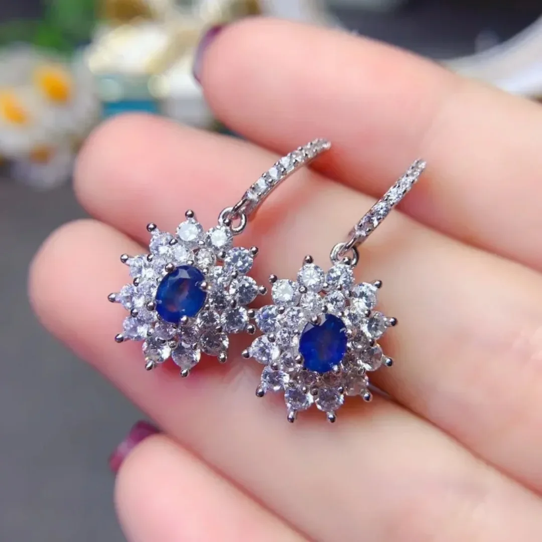 

Natural Sapphire Stud Earrings S925 Sterling Silver Stud Earrings Oval Cut 4*5mm Luxury Jewelry Designer