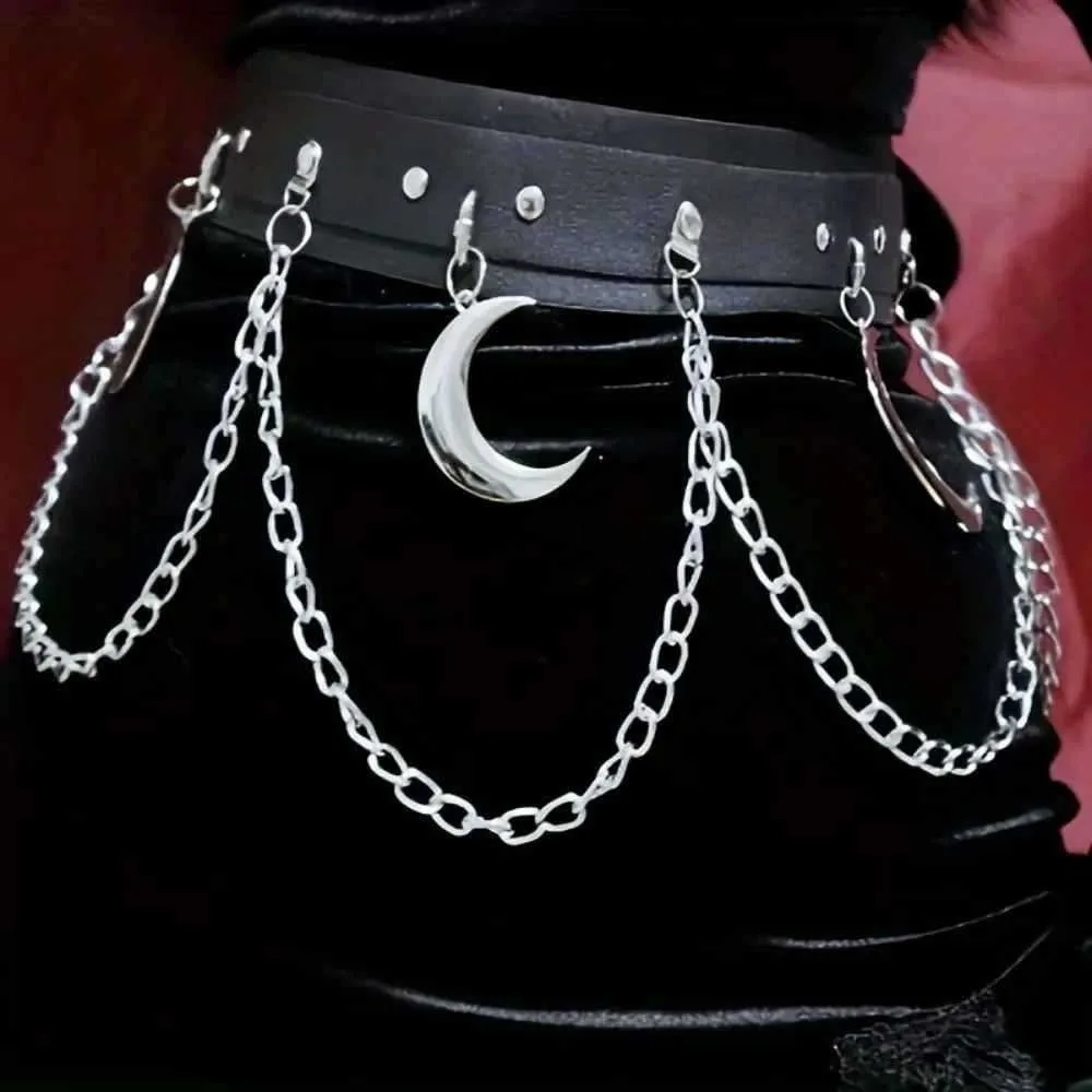 New Punk Goth Women Waist Chain Five-Pointed Star Moon Waist Belt Dress Decoration Y2K JK Accessory