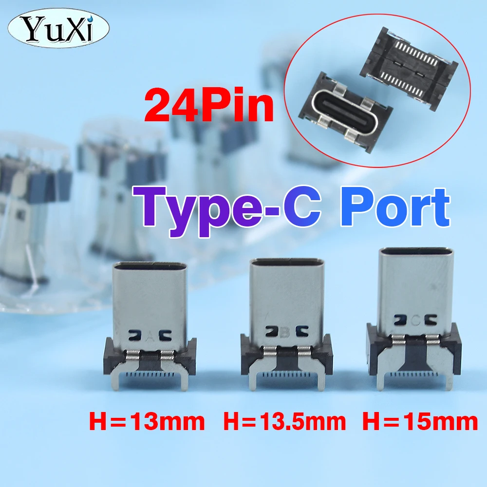 1 Piece USB Type C Female Socket 24Pin Vertical 180 degree h=13/13.5/15mm 24P Type-C USB Connector Jack Plug Socket Repair Part