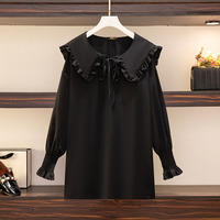 150Kg Plus Size Women's Bust 157 Spring Summer Navy Tie Long Sleeve Shirt Fashion Western Top 6XL 7XL 8XL 9XL 10XL 3 Colors