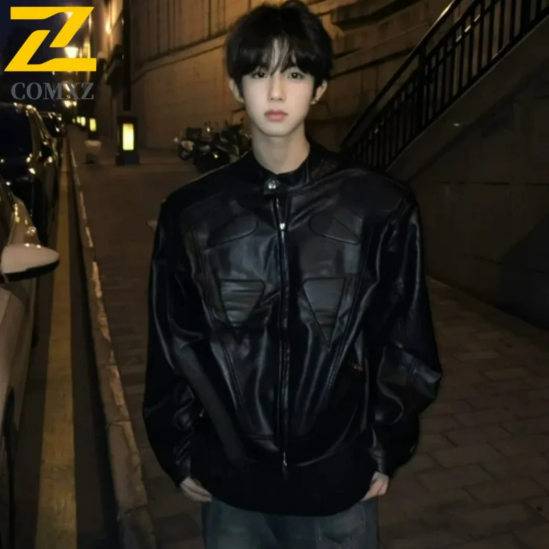 

COMXZ куртки из искусственной кожи в стиле ретро с воротником-стойкой, удобная мужская байкерская куртка для велоспорта и мотокросса, 2025 г., износостойкое пальто для улицы