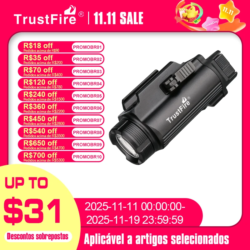 

Trustfire GM35 Tactical LED Flashlights 1350Lumen Rechargeable Light Self Defense Torch Gl0ck Picatinny with Usb Charging